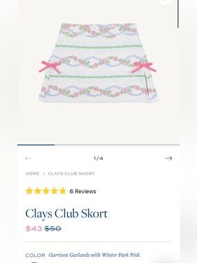 Tbbc Girls 7 - NIB clays club skort - garrison garlands winter park pink